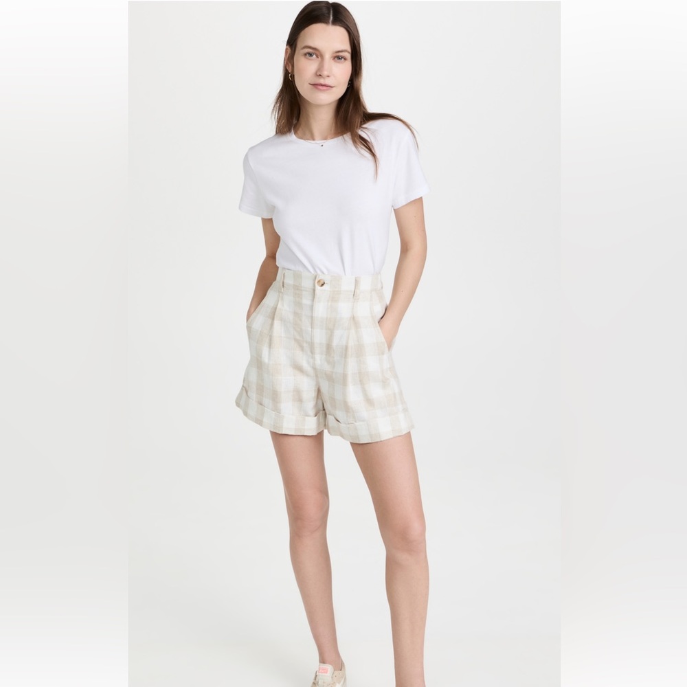 Madewell Linen-blend Pleated Cuff Shorts: Undyed plaid